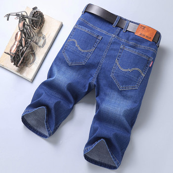 2023 Сини меки дънкови къси панталони за мъже Мъжки летни еластични леки дънкови панталони с дължина до коляното