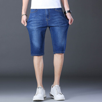 2023 Μπλε μαλακό τζιν σορτς για άνδρες Ανδρικό καλοκαιρινό ελαστικό παντελόνι τζιν μέχρι το γόνατο