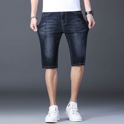 2023 Plavi mekani traper kratke hlače za muškarce Muške ljetne rastezljive lagane jean hlače do koljena