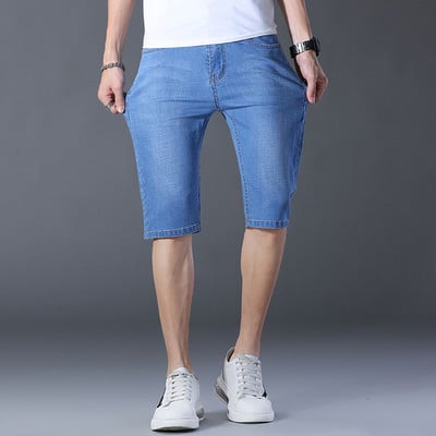 2023 Plavi mekani traper kratke hlače za muškarce Muške ljetne rastezljive lagane jean hlače do koljena