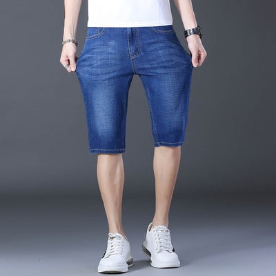 2023 Plavi mekani traper kratke hlače za muškarce Muške ljetne rastezljive lagane jean hlače do koljena