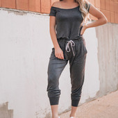 Ženski kombinezoni, seksi kombinezoni s otvorenim ramenima, kratkim rukavima s uzicom do struka, do gležnja, crno-sivi jesenski kombinezon s džepovima, ulični