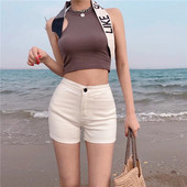 Feynzz Alkalmi kék farmer rövidnadrág női szexi magas derekú gombok zsebek vékony szabású rövidnadrágok 2021 nyári strand utcai viselet farmer rövidnadrág