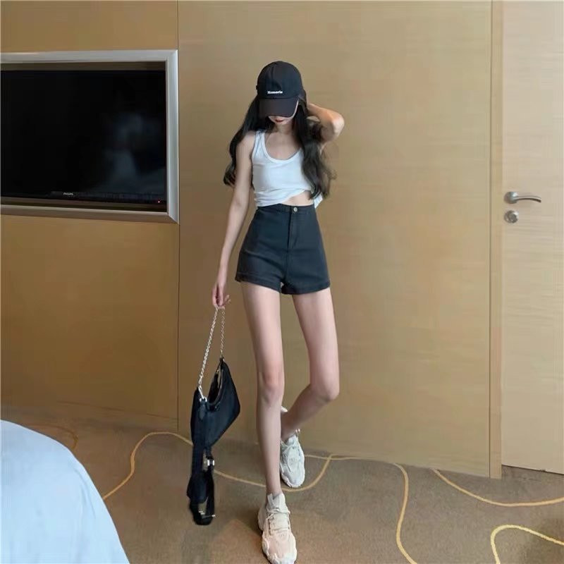 Feynzz Alkalmi kék farmer rövidnadrág női szexi magas derekú gombok zsebek vékony szabású rövidnadrágok 2021 nyári strand utcai viselet farmer rövidnadrág