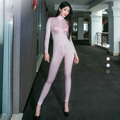 Sexy Women Wetlook Bodysuit Blizgus atviras tarpkojo kūno kostiumas, aliejus blizgus naktinio klubo šokių drabužiai Seksualūs formuojantys aptempti saldainių spalva F34