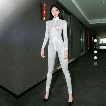 Sexy Women Wetlook Bodysuit Shiny Open Crotch Bodysuit Oil Gloosy Nightclub Dance Wear Sexy Shaping Tight Candy Color F34