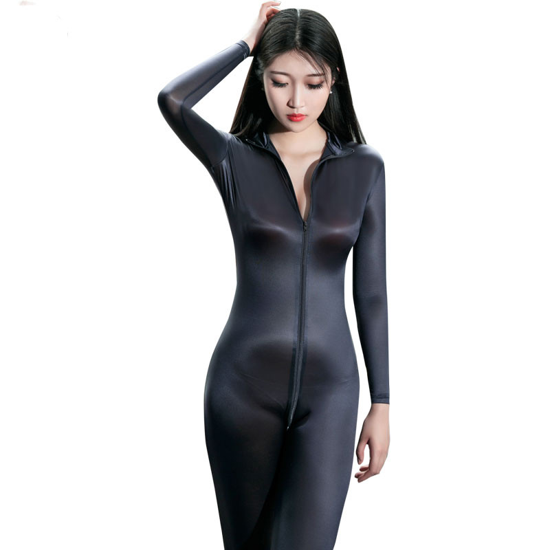 Sexy Women Wetlook Bodysuit Blizgus atviras tarpkojo kūno kostiumas, aliejus blizgus naktinio klubo šokių drabužiai Seksualūs formuojantys aptempti saldainių spalva F34