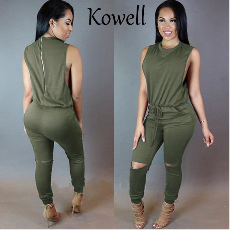 Kowell 2019 Νέο στυλ μόδας Καλοκαιρινή σέξι γυναικείες φόρμες αμάνικο κορδόνι με κούφια σέξι φόρμες φόρμες