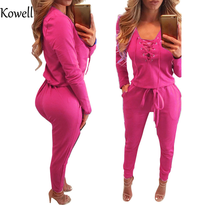 Kowell 2018. novi modni jesenski seksi ženski kombinezoni s dubokim V-izrezom i dugim rukavima s nepravilnim izgledom