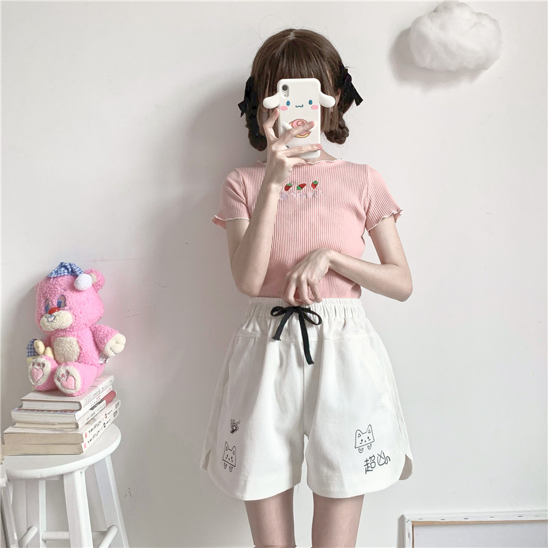 Kratke ženske kratke hlače visokog struka s uzicom Ulzzang opuštene, ležerne, ljetne, kawaii, prikladne, elegantne, modne, nove vruće rasprodaje, ženske