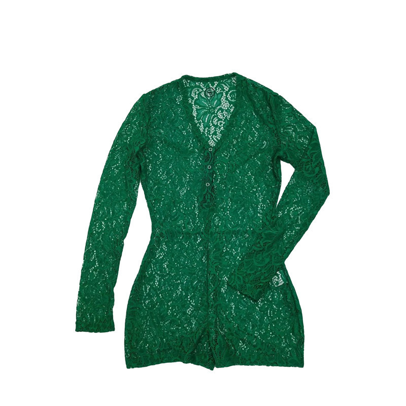 Ženske mrežaste hlače Ljeto 2021. Seksi čipkasti V-izrez dugih rukava Rastezljivi kombinezoni Sportska odjeća Ženska uska odjeća