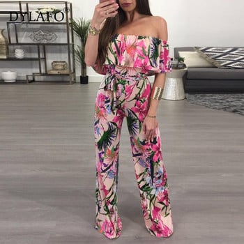 2020 Bohemian Floweral Print Lace Up Jumpsuits & Rompers Off Shoulder Plus Size Γυναικεία φόρμα καλοκαιρινής παραλίας Σέξι φόρμες