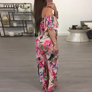 2020 Bohemian Floweral Print Lace Up Jumpsuits & Rompers Off Shoulder Plus Size Γυναικεία φόρμα καλοκαιρινής παραλίας Σέξι φόρμες