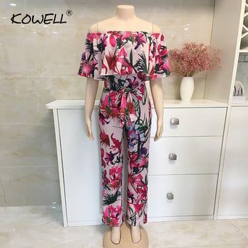 2020 Bohemian Floweral Print Lace Up Jumpsuits & Rompers Off Shoulder Plus Size Γυναικεία φόρμα καλοκαιρινής παραλίας Σέξι φόρμες