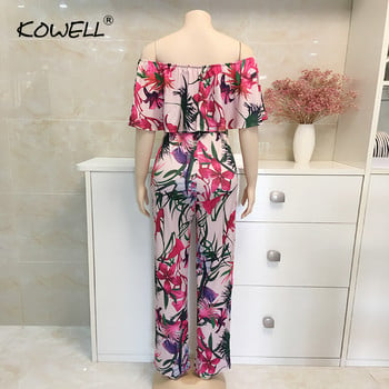 2020 Bohemian Floweral Print Lace Up Jumpsuits & Rompers Off Shoulder Plus Size Γυναικεία φόρμα καλοκαιρινής παραλίας Σέξι φόρμες