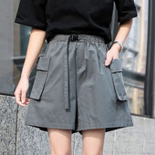 Ženske ležerne Cargo kratke hlače visokog struka Jednobojne široke ravne hlače slatkog elastičnog struka Velikih džepova Sportske kratke hlače