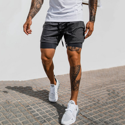 NOVO 2 U 1 sportske mrežaste prozračne kratke hlače za trčanje, muške kratke hlače za trčanje na dva kata, brzo sušeće, kratke hlače za fitness i vježbanje, muške kratke hlače