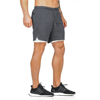 Нови летни фитнес мъжки къси двуслойни 2 в 1 панталони за упражнения за бягане, тесни вътрешни и външни широки панталони за фитнес