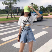 Feynzz Ležerne kratke hlače od plavog trapera Ženske seksi kratke hlače s dugmadima visokog struka i džepovima Uske kratke hlače Ljeto 2021. za plažu Ulične hlače od traperica