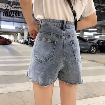 Feynzz Ежедневни сини дънкови къси панталони Дамски секси шорти с висока талия, копчета, джобове, тесни къси панталони Лято 2021, плажно улично облекло, дънки, шорти