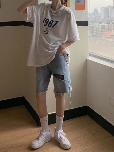 Feynzz's Hot Girl džinsiniai šortai, vasariniai ploni moteriški šortai aukštu juosmeniu, laisvi ir ploni, tiesūs, platūs penkių taškų kelnės.