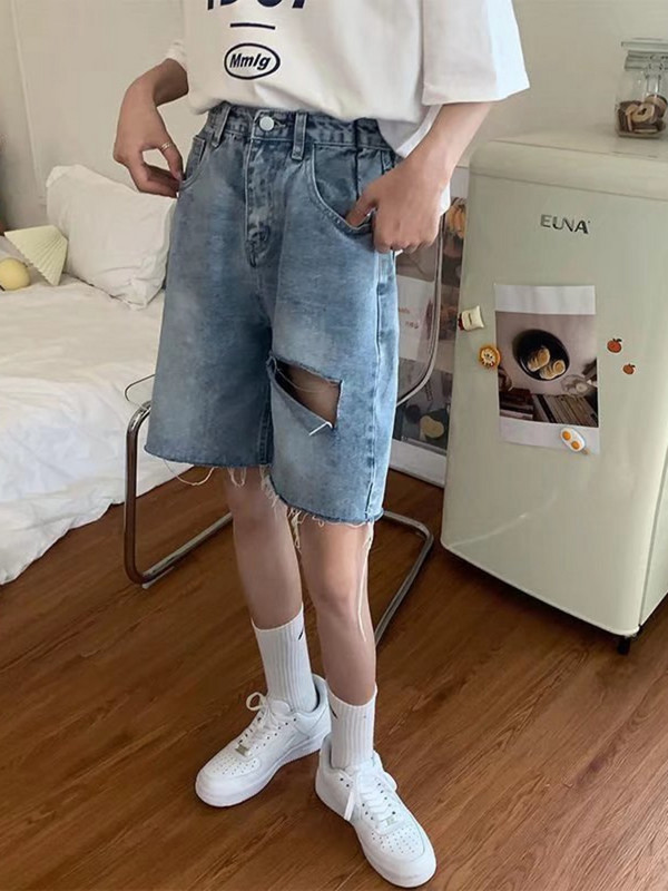 Feynzz's Hot Girl džinsiniai šortai, vasariniai ploni moteriški šortai aukštu juosmeniu, laisvi ir ploni, tiesūs, platūs penkių taškų kelnės.