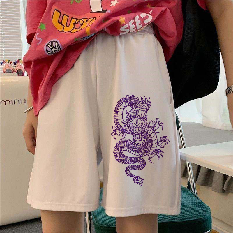 Pantaloni scurți sport pentru femei 2021, vară, ciclism, alergare, fitness, talie înaltă, pantaloni cu buzunare laterale, pantaloni de gimnastică cu imprimeu dragon