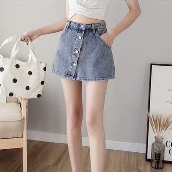 Feynzz Fashion New Summer Women High Waist Button Wigh Jeans Shorts Ежедневни женски широки сини дънкови шорти