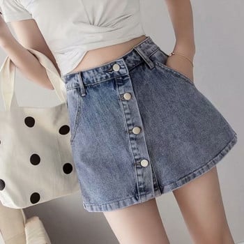 Feynzz Fashion New Summer Women High Waist Button Wigh Jeans Shorts Ежедневни женски широки сини дънкови шорти