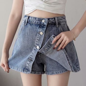 Feynzz Fashion New Summer Women High Waist Button Wigh Jeans Shorts Ежедневни женски широки сини дънкови шорти