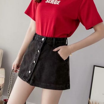 Feynzz Fashion New Summer Women High Waist Button Wigh Jeans Shorts Ежедневни женски широки сини дънкови шорти