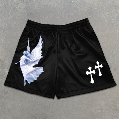 Férfi futó rövidnadrágok edzés rövidnadrágok Angel Cross Print Gym Sportok Férfi alkalmi ruházat Férfi fitnesz kocogás Y2k edzés rövidnadrágok