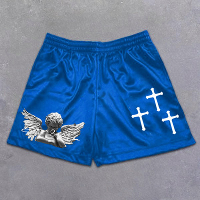 Férfi futó rövidnadrágok edzés rövidnadrágok Angel Cross Print Gym Sportok Férfi alkalmi ruházat Férfi fitnesz kocogás Y2k edzés rövidnadrágok