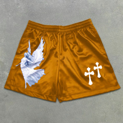 Férfi futó rövidnadrágok edzés rövidnadrágok Angel Cross Print Gym Sportok Férfi alkalmi ruházat Férfi fitnesz kocogás Y2k edzés rövidnadrágok