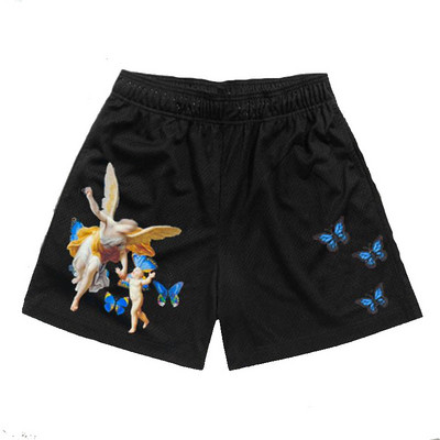 Férfi futó rövidnadrágok edzés rövidnadrágok Angel Cross Print Gym Sportok Férfi alkalmi ruházat Férfi fitnesz kocogás Y2k edzés rövidnadrágok