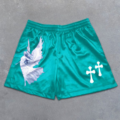 Férfi futó rövidnadrágok edzés rövidnadrágok Angel Cross Print Gym Sportok Férfi alkalmi ruházat Férfi fitnesz kocogás Y2k edzés rövidnadrágok