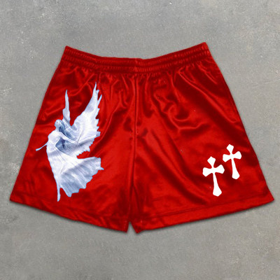Férfi futó rövidnadrágok edzés rövidnadrágok Angel Cross Print Gym Sportok Férfi alkalmi ruházat Férfi fitnesz kocogás Y2k edzés rövidnadrágok