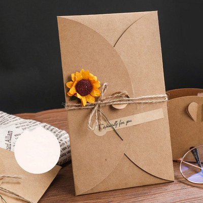 1 tk Mini ümbrik Vintage DIY jõupaberist kutsega õnnitluskaart moe käsitsi valmistatud kuivlillega pulmapidu jõulud