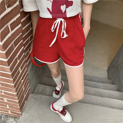 Ženske kratke hlače Jednobojne s uzicom Chic Joggers Raznolika ulična odjeća Ležerna djevojka Studentska moda Opušteno Jednostavno Mekano Ulzzang Retro