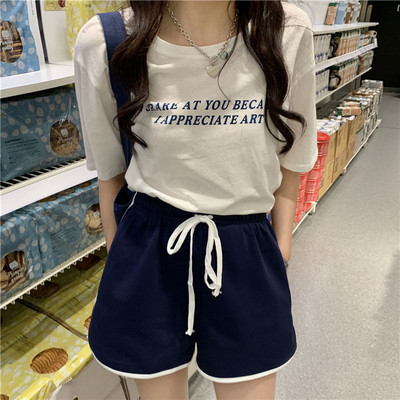 Ženske kratke hlače Jednobojne s uzicom Chic Joggers Raznolika ulična odjeća Ležerna djevojka Studentska moda Opušteno Jednostavno Mekano Ulzzang Retro