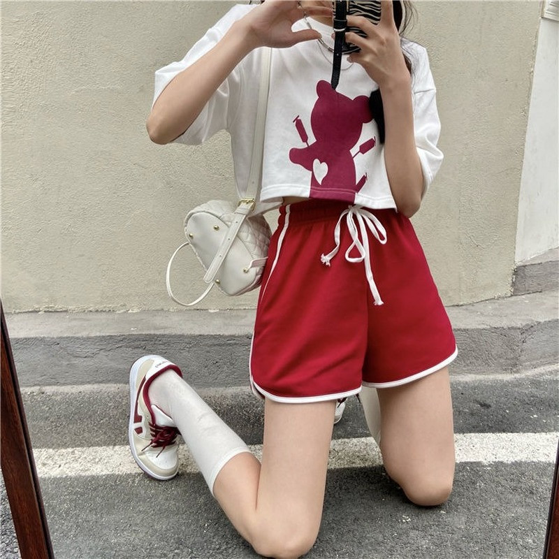 Ženske kratke hlače Jednobojne s uzicom Chic Joggers Raznolika ulična odjeća Ležerna djevojka Studentska moda Opušteno Jednostavno Mekano Ulzzang Retro