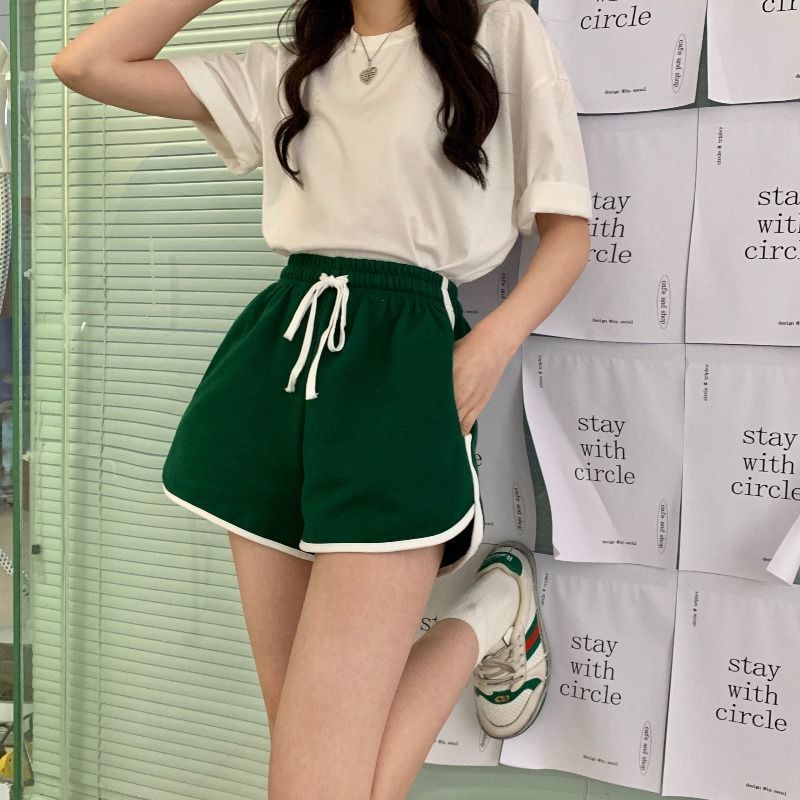 Ženske kratke hlače Jednobojne s uzicom Chic Joggers Raznolika ulična odjeća Ležerna djevojka Studentska moda Opušteno Jednostavno Mekano Ulzzang Retro