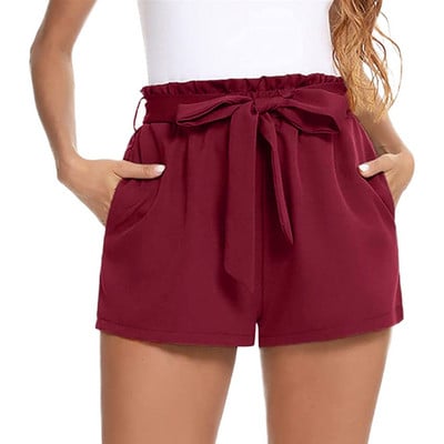 Κομψό γυναικείο σορτς τσέπης Καλοκαιρινό καθημερινό μονόχρωμο Κομψό γυναικείο κοντό παντελόνι προπόνησης με ζώνη