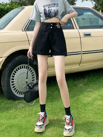 Feynzz kratke hlače od trapera visokog struka, široke ženske ljetne 2022. Nove trendi ins bijele mrežaste crvene vruće tanke vruće hlačice