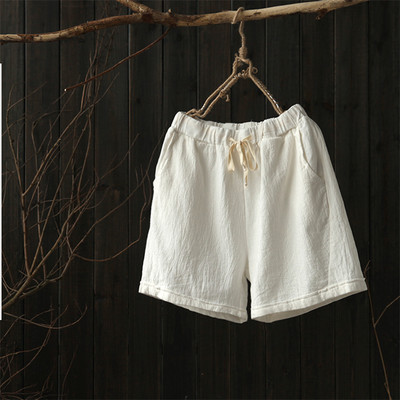 Medvilniniai lininiai šortai Laukinės plačios kojos elastiniu juosmeniu Laisvi didelio dydžio šortai Pavasaris Vasara Literary Moterų namų Laisvalaikio šortai 2021 m.