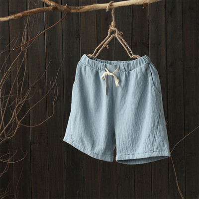 Medvilniniai lininiai šortai Laukinės plačios kojos elastiniu juosmeniu Laisvi didelio dydžio šortai Pavasaris Vasara Literary Moterų namų Laisvalaikio šortai 2021 m.