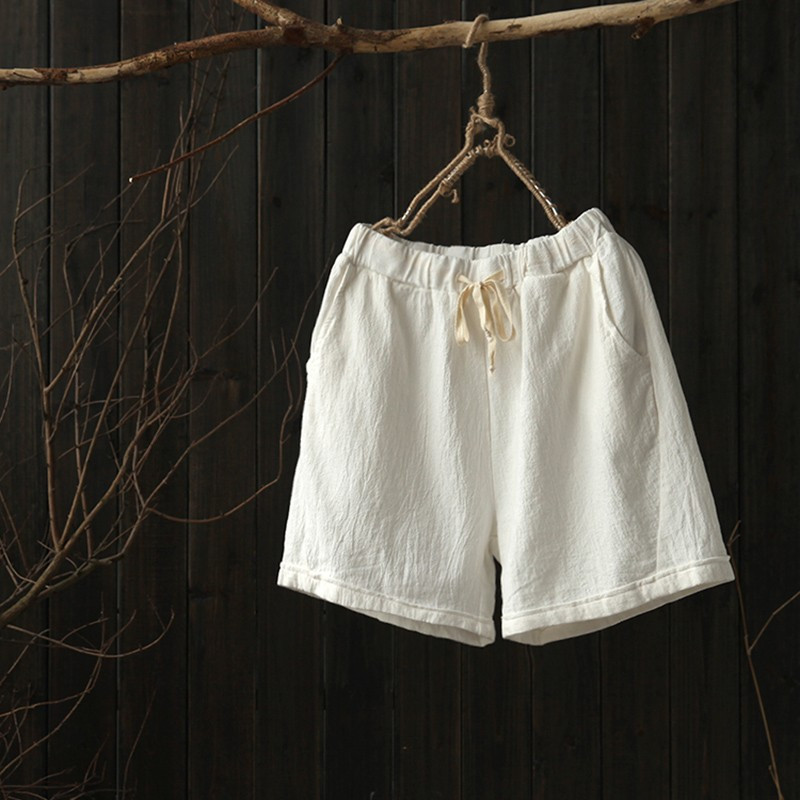 Medvilniniai lininiai šortai Laukinės plačios kojos elastiniu juosmeniu Laisvi didelio dydžio šortai Pavasaris Vasara Literary Moterų namų Laisvalaikio šortai 2021 m.
