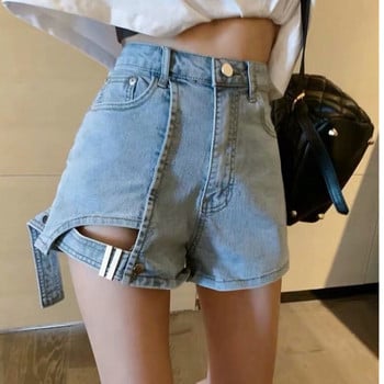 Feynzz Fashion New Summer Women High Waist Button Wigh Jeans Shorts Ежедневни женски широки сини дънкови шорти