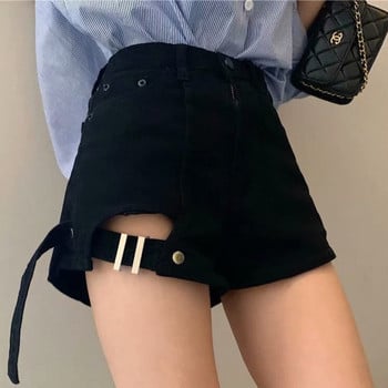 Feynzz Fashion New Summer Women High Waist Button Wigh Jeans Shorts Ежедневни женски широки сини дънкови шорти