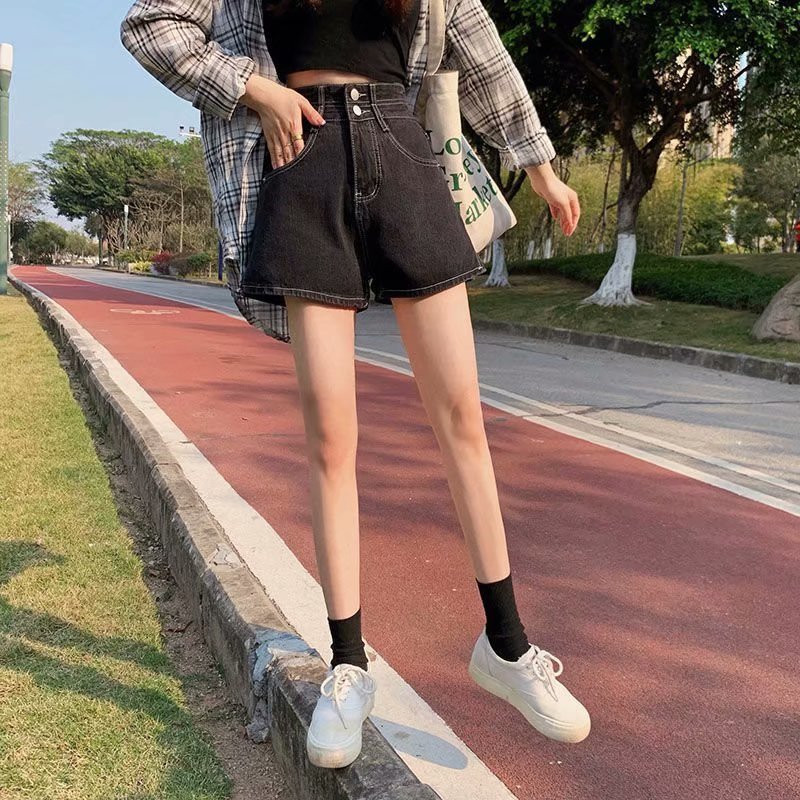 Feynzz Fashion Noua vară pentru femei cu talie înaltă, cu nasturi, blugi, pantaloni scurți, ocazional, pentru femei, pantaloni scurți albastru din denim